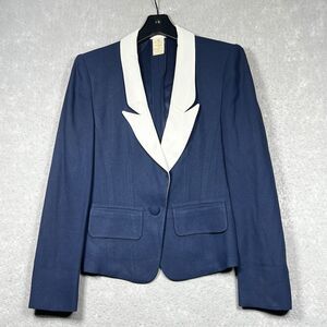 VTG Sonia Rykiel Paris Blazer 38 Blue White Long Sleeve Button Jacket Collared